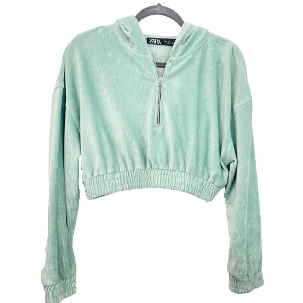 Zara Turqouise Green Cropped Hoodie